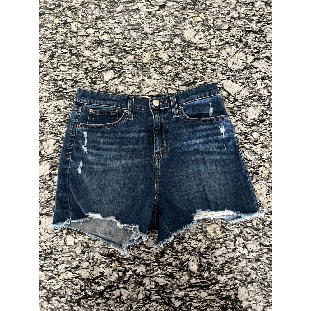 Levi Strauss Signature Cut Off Shorts Women 27 Blue Distressed High Rise Raw Hem
